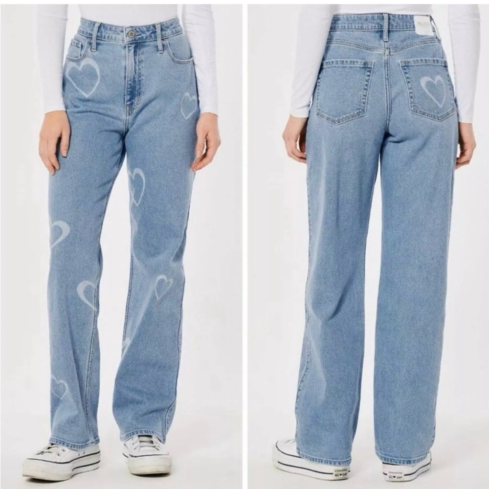 Hollister Ultra High Rise Dad Jean With Hearts Detail Size 29R Regular
